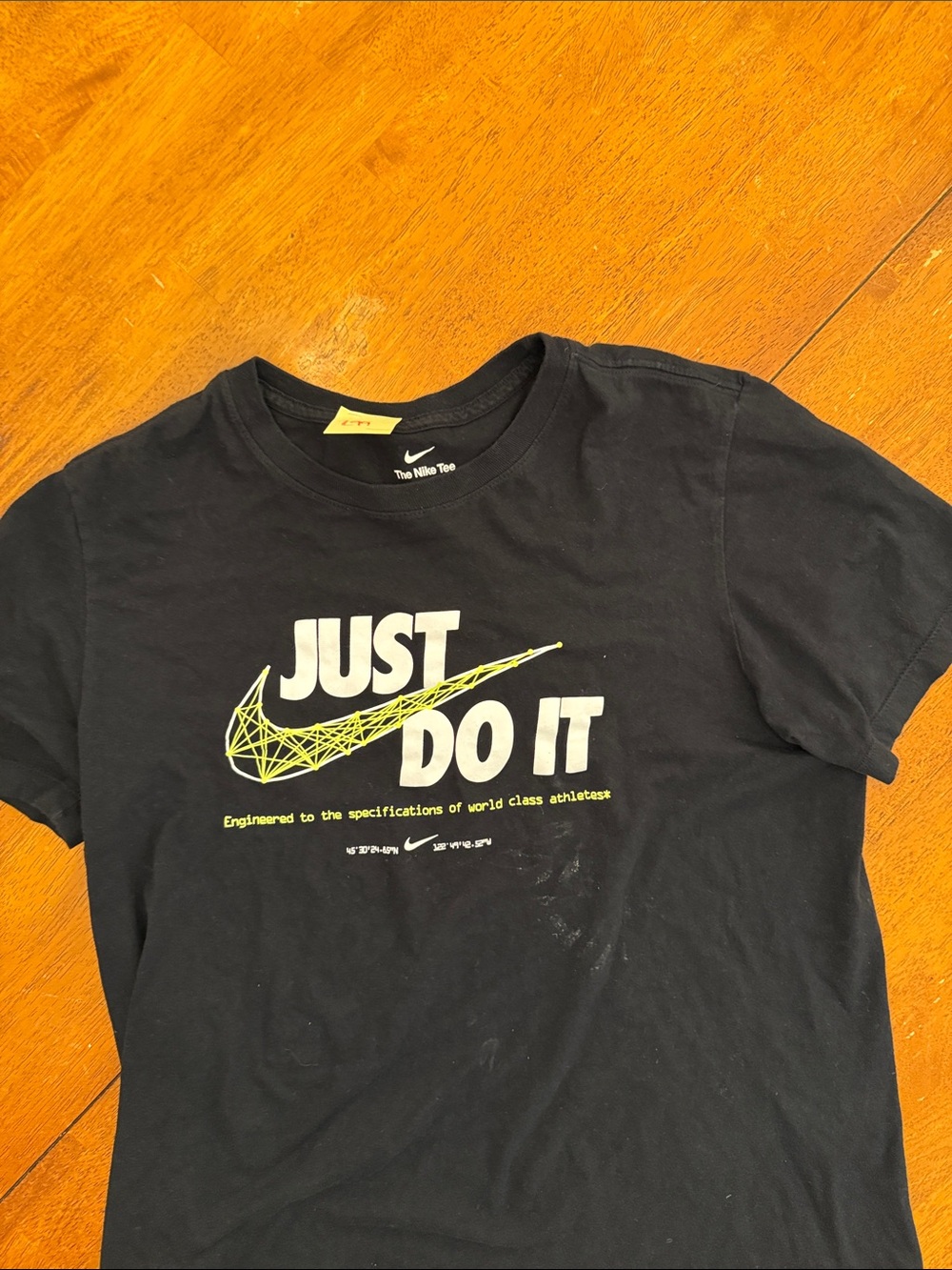 Nike Black Tee with Neon Yellow Swoosh & 'Just Do It' Graphic medium
